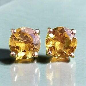 Golden Citrine CZ 18k white gold plated stud earrings. New.